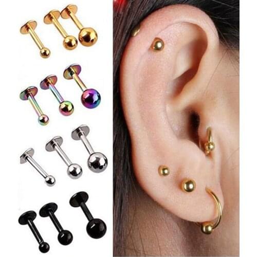 2Pcs Surgical Stainless Steel Tragus Helix Bar Ball Eyebrow Nose Lip Cartilage Top Upper Ear Studs Body Piercing Jewelry