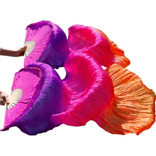 2018 female high quality Chinese silk veils dance fans Pair of belly dancing fans cheap hot sale Purple + rose+ orange