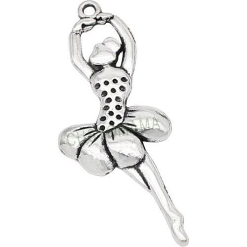 30pcs-Antique Silver Ballet Dancer Charms Pendant, Ballerina Charms 51x20mm
