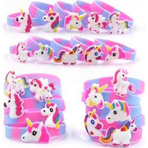 5pcs Rainbow Unicorn Party Rubber Bangle Bracelet Unicornio Birthday Party Decorations Kids Baby Shower Decorations Party Favors