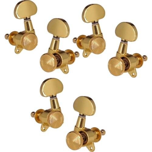 6 Pieces Lock Gear Guitar Tuning Pegs 3R3L Machine Head Knobs for Folk Guitar Replacement Golden