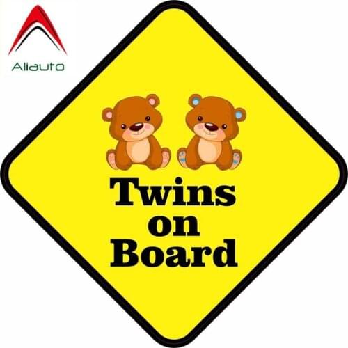 Aliauto Lovely Bears Car Sticker Twins on Board Decoration Warning Mark Reflective Decal PVC for Motorcycle Toyota Kia,12cm*12cm