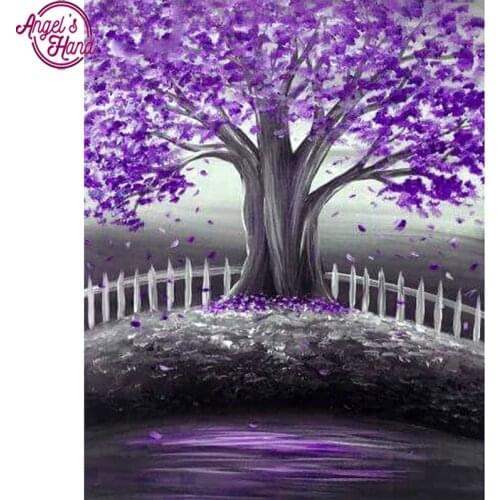 DIY 5D Diamond embroidery purple magic tree diamond painting Cross Stitch full drill Rhinestone mosaic decoration painting