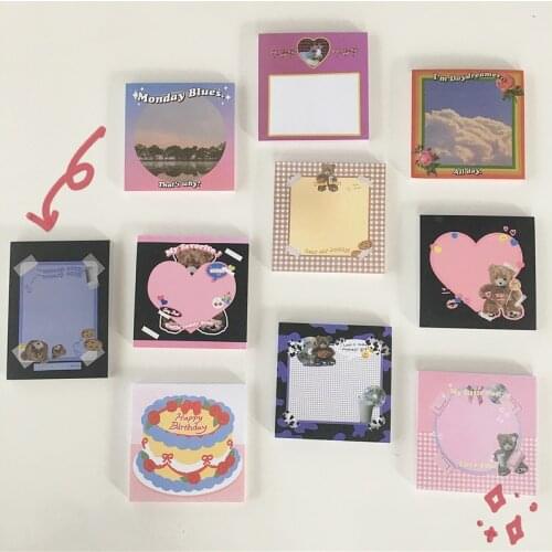 Korean Cute Bear Pink Love Memo Pad 50 Sheets Kawaii Notes Stationery School Office Creative Message Paper Diy Planner Stickers