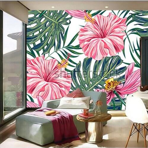 Custom 3D large mural,tropical flowers, palm leaves, hibiscus papel de parede ,living room TV wall bedroom wallpaper