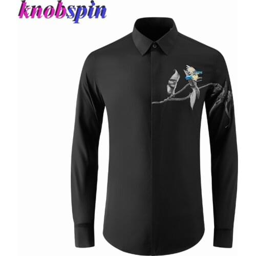 Brand Printed Male Shirts Luxury Long Sleeve Casual Party Mens Dress Shirts Flowers And Birds Slim Fit Man Shirts Plus Size 4XL