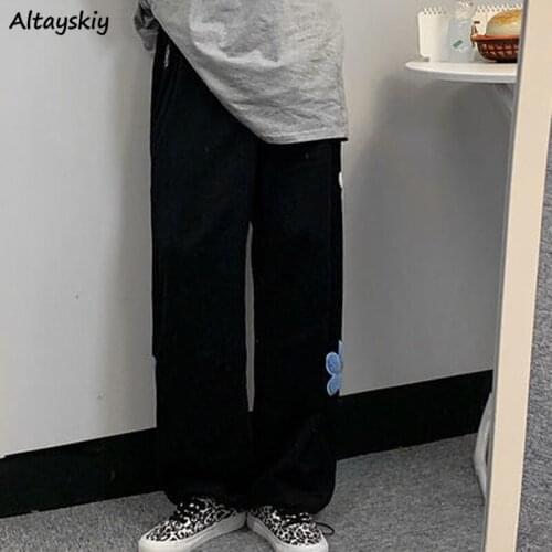 Pants Women Loose Floral Design Streetwear Mujer Ulzzang Comfortable Sport Casual Trouser Spring Harajuku Student Full-length