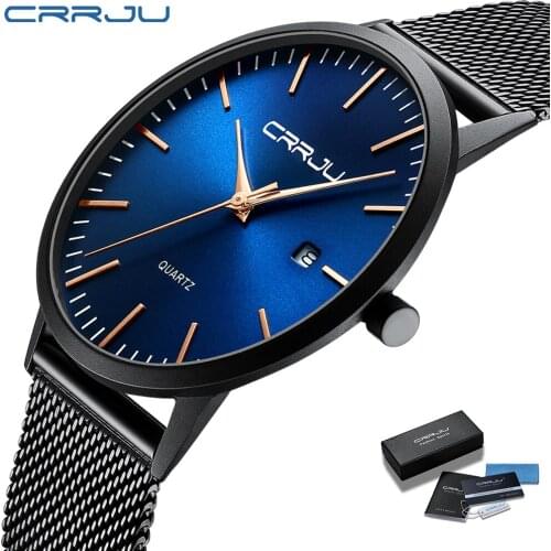 CRRJU Ultra-thin Mens Watch Top Brand Luxury Japan Movement WristWatch Waterproof Sport Steel Quartz Clock Relogio Masculino