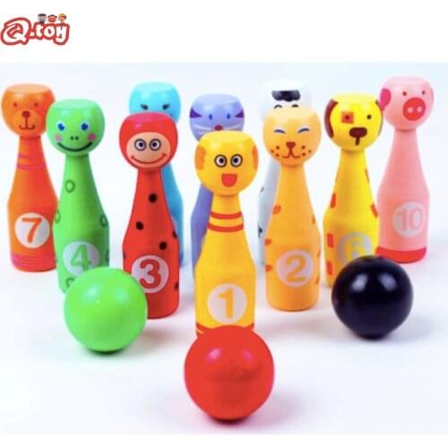 Wooden bowling 13pcs animal cartoon 10 Pins 3 Ball Animal Bowling Game for Children indoor family sports educational Xmas gift