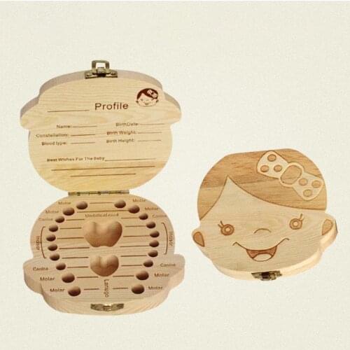 Baby Milk Teeth Box Spanish English Russion Baby Wood Tooth Box Baby Tooth Organizer Kids Deciduous Storage Collect Wooden Box