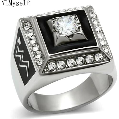 Men 316l Stainless Steel Ring Square Design Size 8/9/10/11 High Polish Steels Male Titanium Jewlery for Man