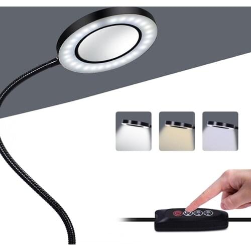 Flexible 5X USB 3 Colors Lamp Magnifier Clip-on Table Top Desk LED Reading Large Lens Illuminated Magnifying Glass Lamp Loupe