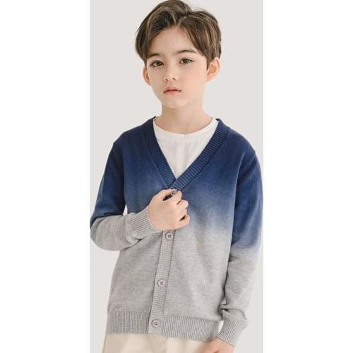 2021 Spring Boys Cardigan Sweaters Gradient Color V Neck Long Sleeve Knitwear 3 - 14 Years Children Kids Knit Tops Clothing