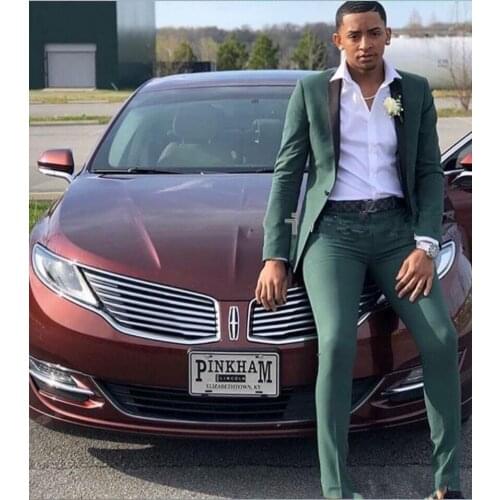 Dusty Green Two Pieces Mens Suits Lapel One Button Summer Prom Suits Slim Fit Tuxedos For Men Blazers Jacket Men Casual Suit