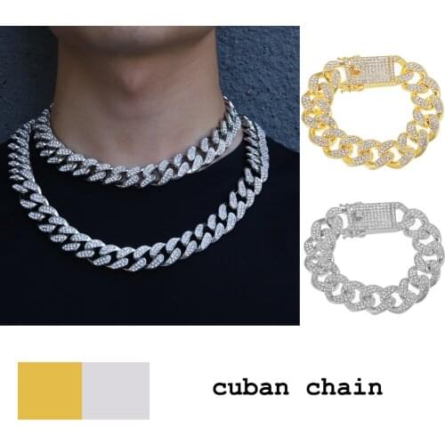 18mm Iced Out Cuban Necklace Chain Hip hop Jewelry Choker Gold Silver Color Rhinestone CZ Clasp for Mens Rapper Necklaces Link
