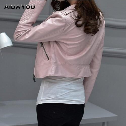 Faux Leather Jacket Fashion Slim Korean Style Short Black Pink Japanese Short Jacket Bike ouc373a