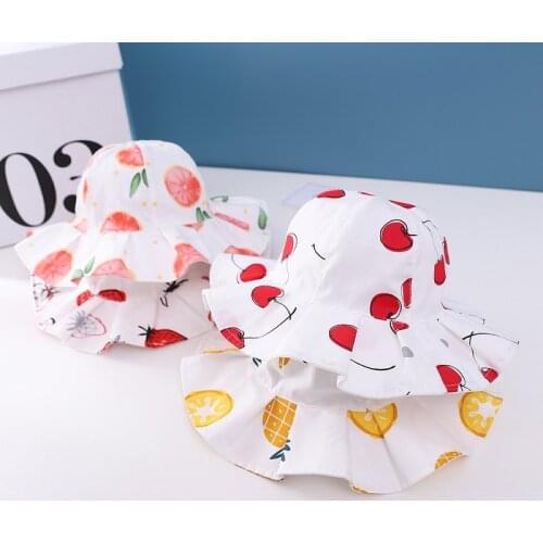 Summer Kids Girls Big Brim Fruit Print Cotton Sun Hat Children Caps Bonnet