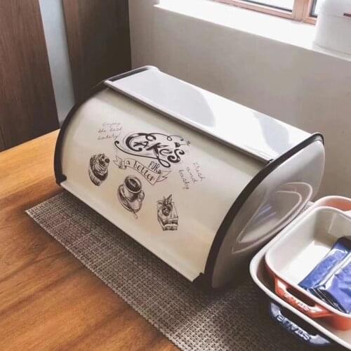 Metal Bread Box Bin Kitchen Storage Containers Home Kitchen with Roll Top Lid SCIE999