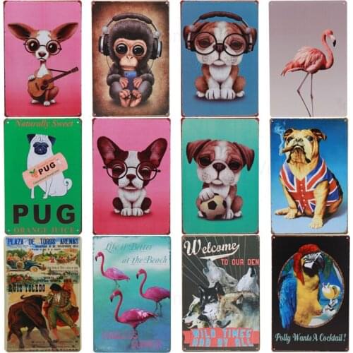 Animals Pets Metal Sign Plaque Pug Dog Tin Sign Plate Vintage Iron Painting Wall Decor for Bar Pub Cafe Club Home Decor Signs
