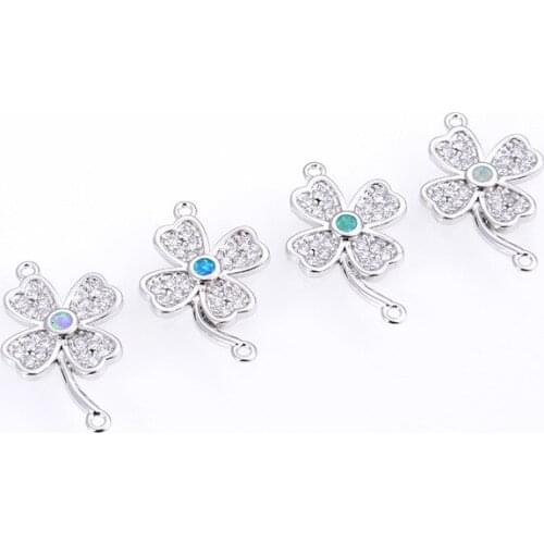 Fashion DIY Handmade Four-leaf Clover Electroplated Copper Jewelry Accessories Couple Necklace Bracelet Connector Accessories