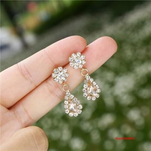 2021 new trendy drop-shaped champagne diamond earrings female South Korea Dongdaemun temperament net red earrings bride Christma