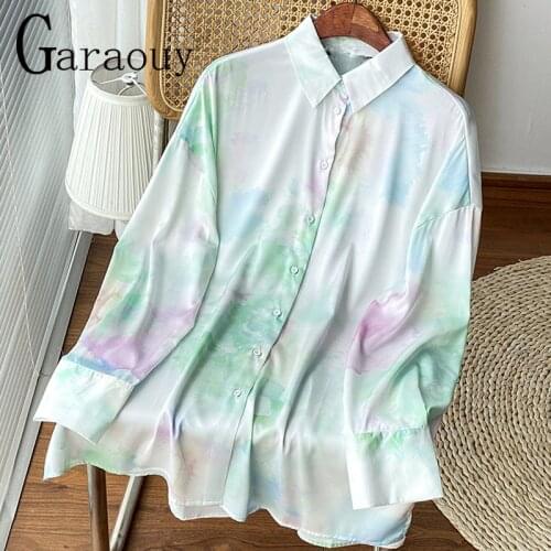 Garaouy 2021New Summer Women Tie Dye Blouse Long Sleeve Female Loose Single Breasted Thin Top Casual Sweet Girls Shirt Blouse ZA