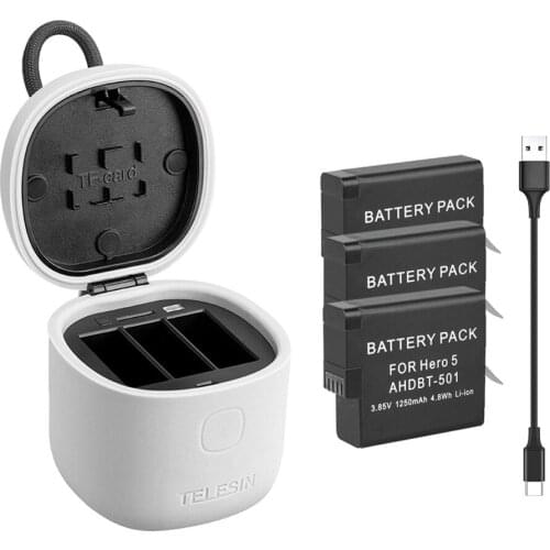 New Portable 3-port Battery Charger+3pes Battery Kit Set+3.0 TF Reader Box for GoPro Hero 5 6 7 8 Black Camera accessories