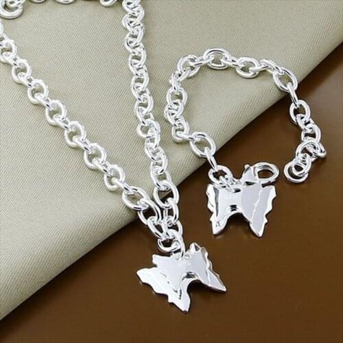 New Style 925 Silver Romantic Butterfly Double Pendant Necklace Bracelet Female Charm Silver Jewelry Fashion Necklace Bracelet