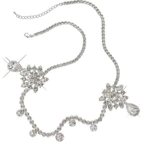 Turkey Flower Bridal Head Chain Silver Color Crystal Headband Wedding Forehead Bride Hair Accessories Indian Hair Jewelry