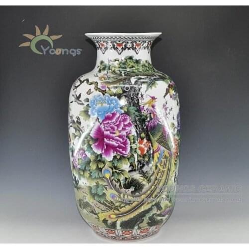 About 55cm height famille rose porcelain PHOENIX wax gourd vases for home decor
