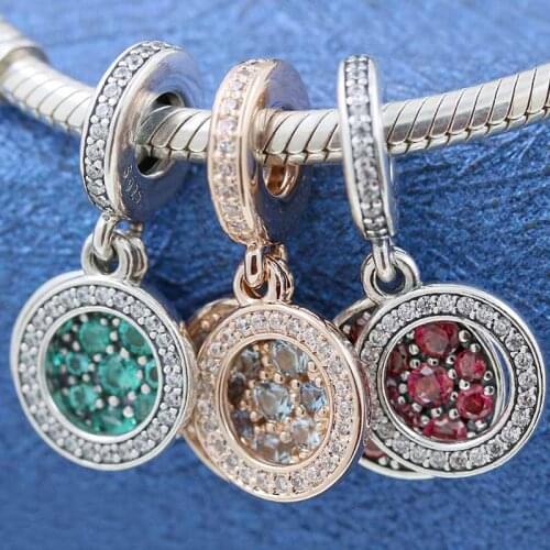 Original Sparkling Red Light Blue Green Disc Double Pendant Beads Fit 925 Sterling Silver Charm Europe Bracelet Diy Jewelry