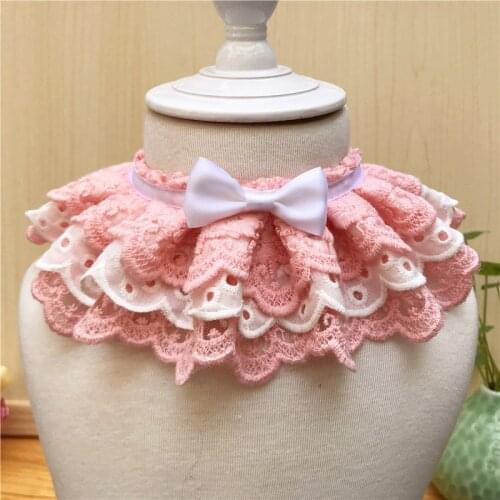 Pet Collar Lace Bibs Small Bell Pet Collar Bib Lovely Dog Cat Necklace Decor Collars For Small Dog Cute Three-Layer Lace Bowknot