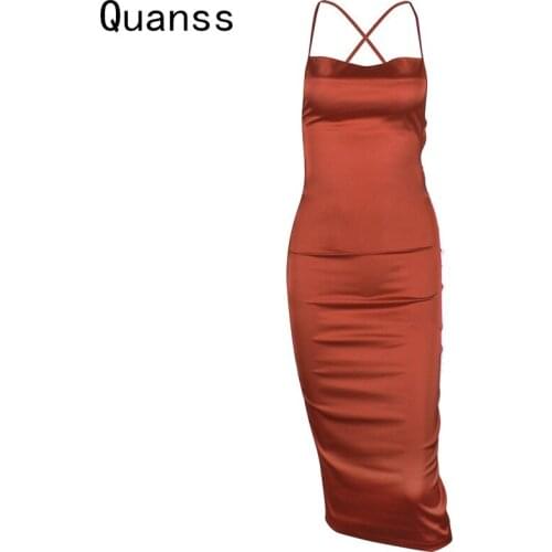 Quanss Neon Green Satin Summer Midi Dress Women Fashion Strapless Bodycon Elegant Club Party Outfits Sexy Backless Long Vestidos