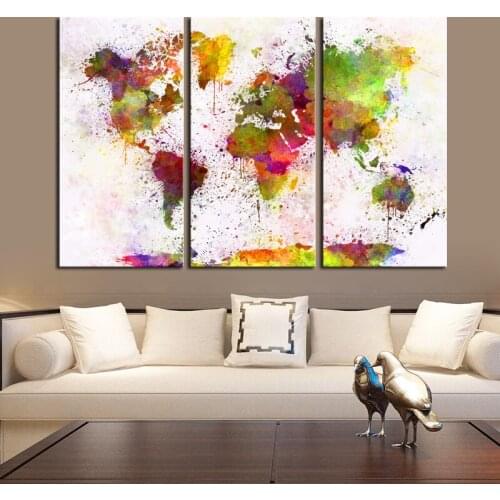 Custom Colorful Abstract World Map Painting Printed on Canvas Wall Art Decor for Living Room Office Decor Drop Shipping