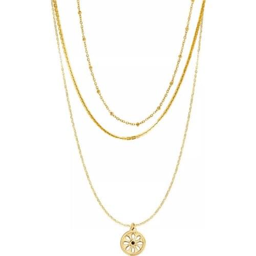Simple Hollow Out Flower Layered Pendant Necklaces 14 K Stainless Steel Girls Jewelry collane donna statement 2021