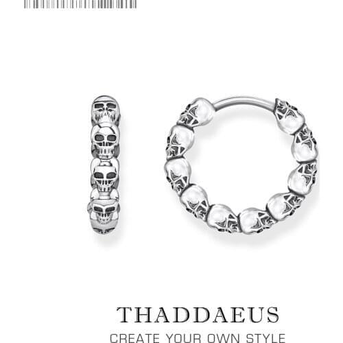 Creole Skulls Hinged Hoop Earrings,Europe Style Punk Fashion Good Jewelry For Women Men,2019 Gift In 925 Sterling Silver