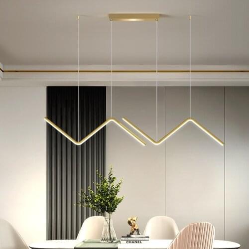 Northern European Minimalist LED Chandelier Cool Geometric Lines Living Room Restaurant Light Bedroom Study Bar Counter Art Lamp
