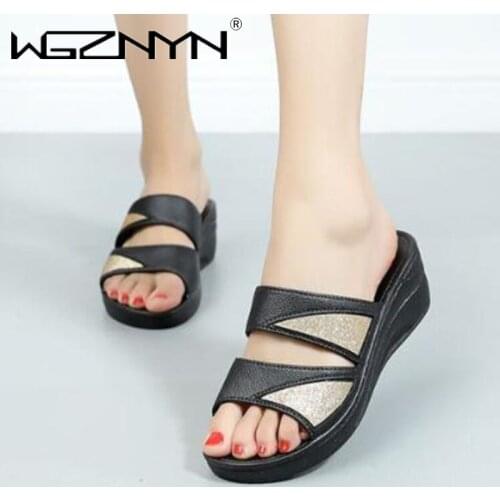 2020 Women Slippers Ladies Bling Casual Wedges Shoes Woman Slides Female Beach Sandals NEW Comfortable Platform Ladies Footwear