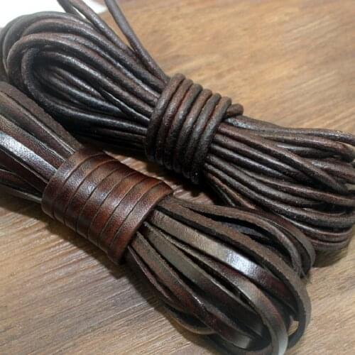 5 Meter Retro Cowhide Cord Genuine Leather Cord 1.5-8mm Round/Flat Strand Cow Leather Rope For Necklace Bracelets DIY Jewelry