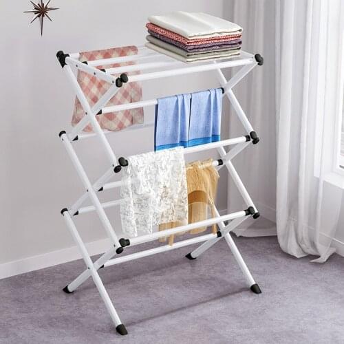 Foldable Metal Coat Rack Portable Living Room Drying Rack White Towel Shelf Clothing Rack Floor Easy Assembled Clothes WF1105