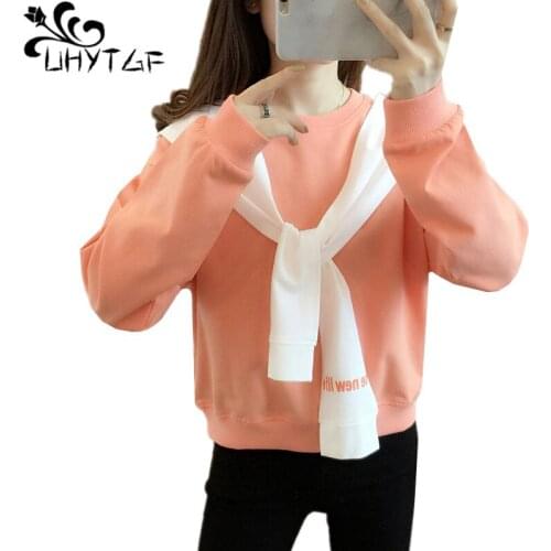 UHYTGF Cute Girl Spring Autumn Sweatshirt O Neck Pullover Loose Plus Size Tops Hoodies Womens Thin Jacket Moletom Feminino 1761