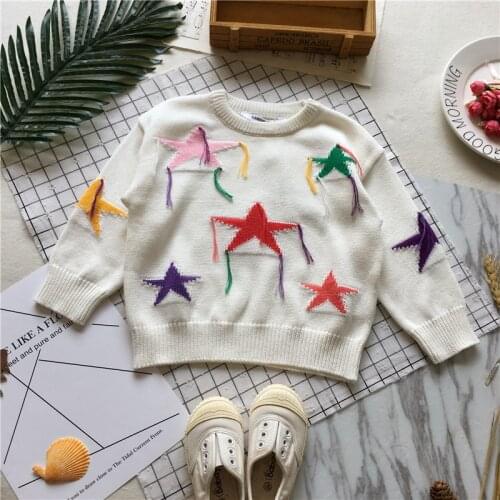 Tonytaobaby Fall and Winter Clothes New Style Baby Girls Color Star Tassels Pullover Kids' Sweater