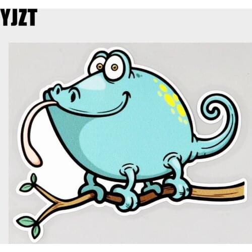 YJZT 13.8CM×11.5CM Cartoon Chameleon On The Tree Decal PVC Car Sticker 11C-0273