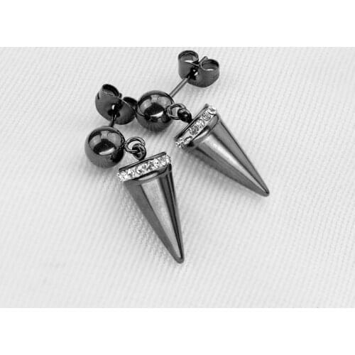 Classic Design Cone Zircon Dangle Earrings Stainless Steel For Women Girls Fashion Geometric Stud Ear Jewelry Gifts 2 Pieces