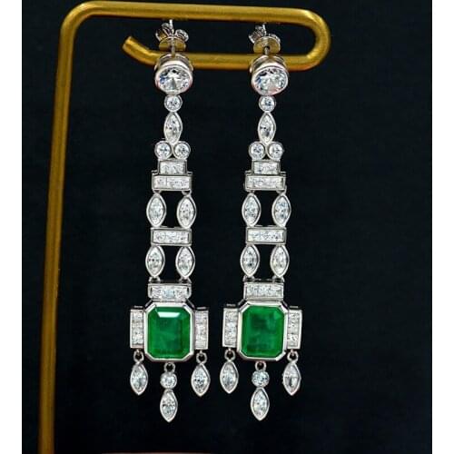 Luxury 100% 925 Silver Color 8*10mm Emerald Drop Earrings For Women Sparkling High Carbon Diamond Earring Wedding Fine Jewelry