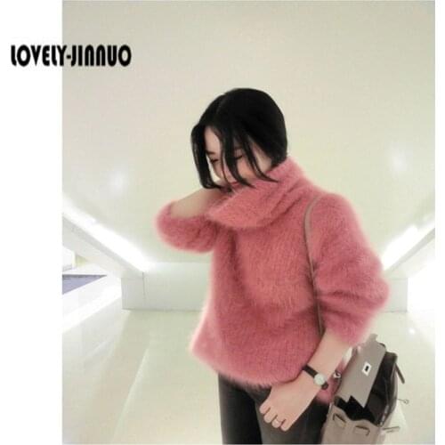 Female New Winter Sweater kojah long section of thick loose turtleneck sweater cashmere mink coat dress Free Shipping JN308A