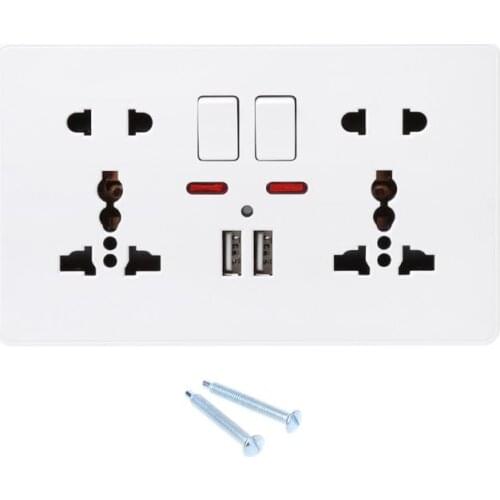13A 220-250V Universal Wall Plug Power Socket Switch With 2 USB Ports Wall Socket Panel 86 Type 5 Holes Wall Socket