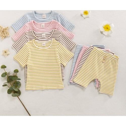 2pcs/set Summer Baby Toddler Cotton Girls Boys Clothing Vest Suits Pit Strips Short Sleeve Infant Kids Sets Casual Outfits