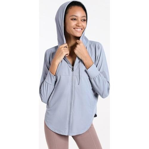 2021 Long Sleeve Zipper Hooded Yoga Wear Sports Jacket Cardigan Spring Womens Top Fitness Tight Yoga Shirts Women