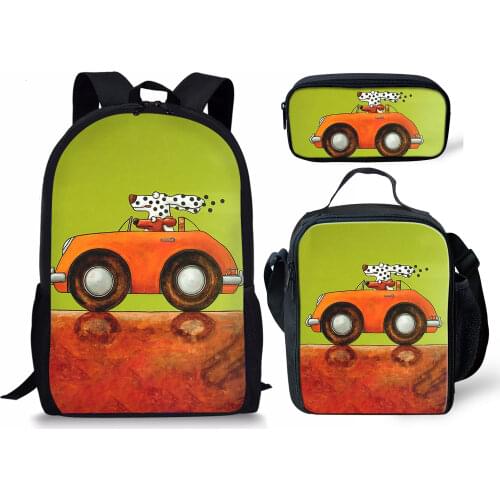 Print Custom Design Anime Car and Dogs School Children Backpack Teenager Bookbag 3pcs Set Laptop Lunch Bags